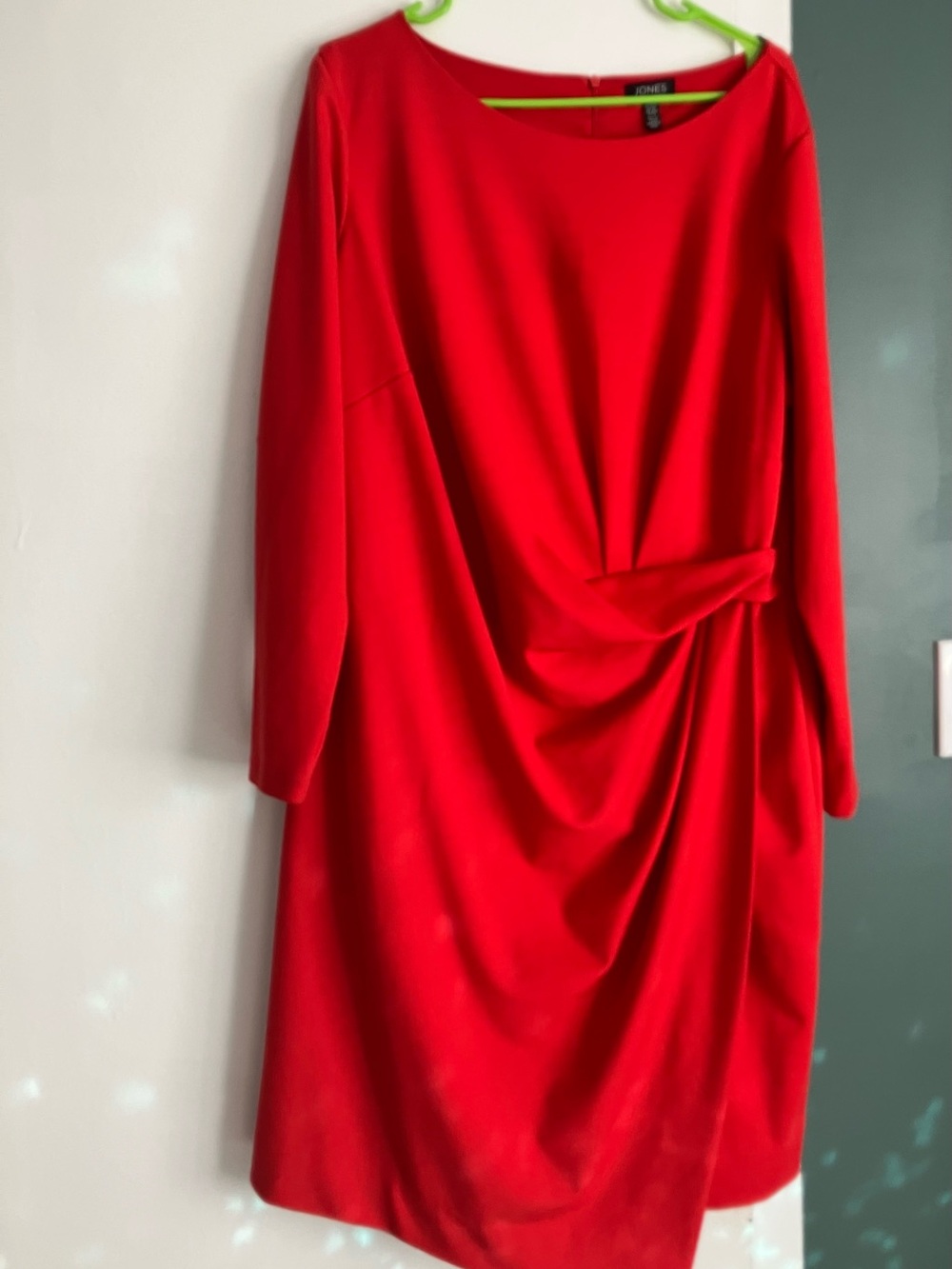 Jones New York Vibrant Red Long-Sleeve Draped Waist Dress